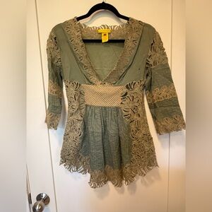 Catherine Malandrino embroidered Sage green top US4